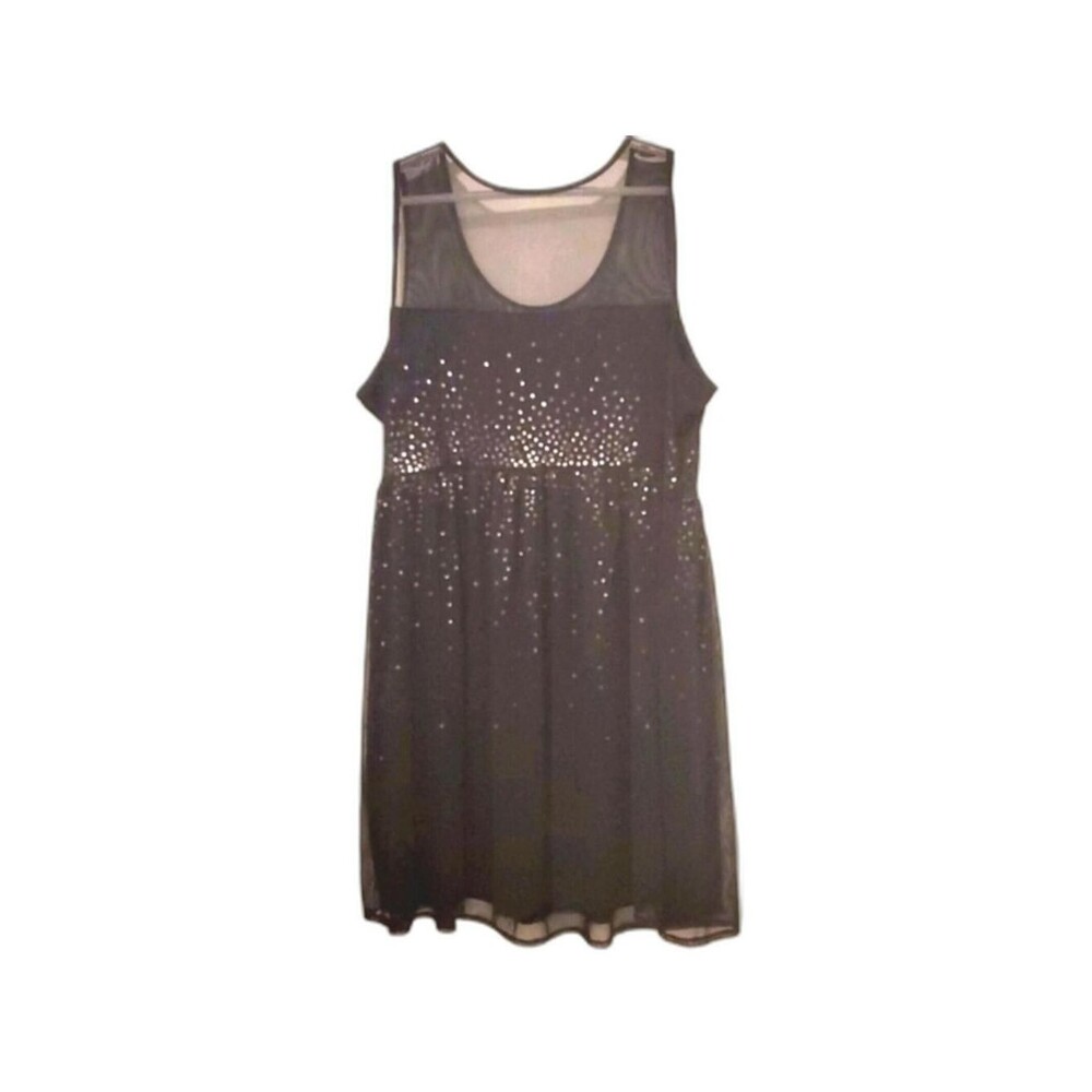 Sleeveless Party Dress Sequin Embellished Black Mesh Overlay